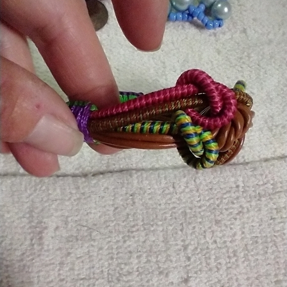 Brown faux leather colorful cord knotted adjustable bracelet - Picture 3 of 5